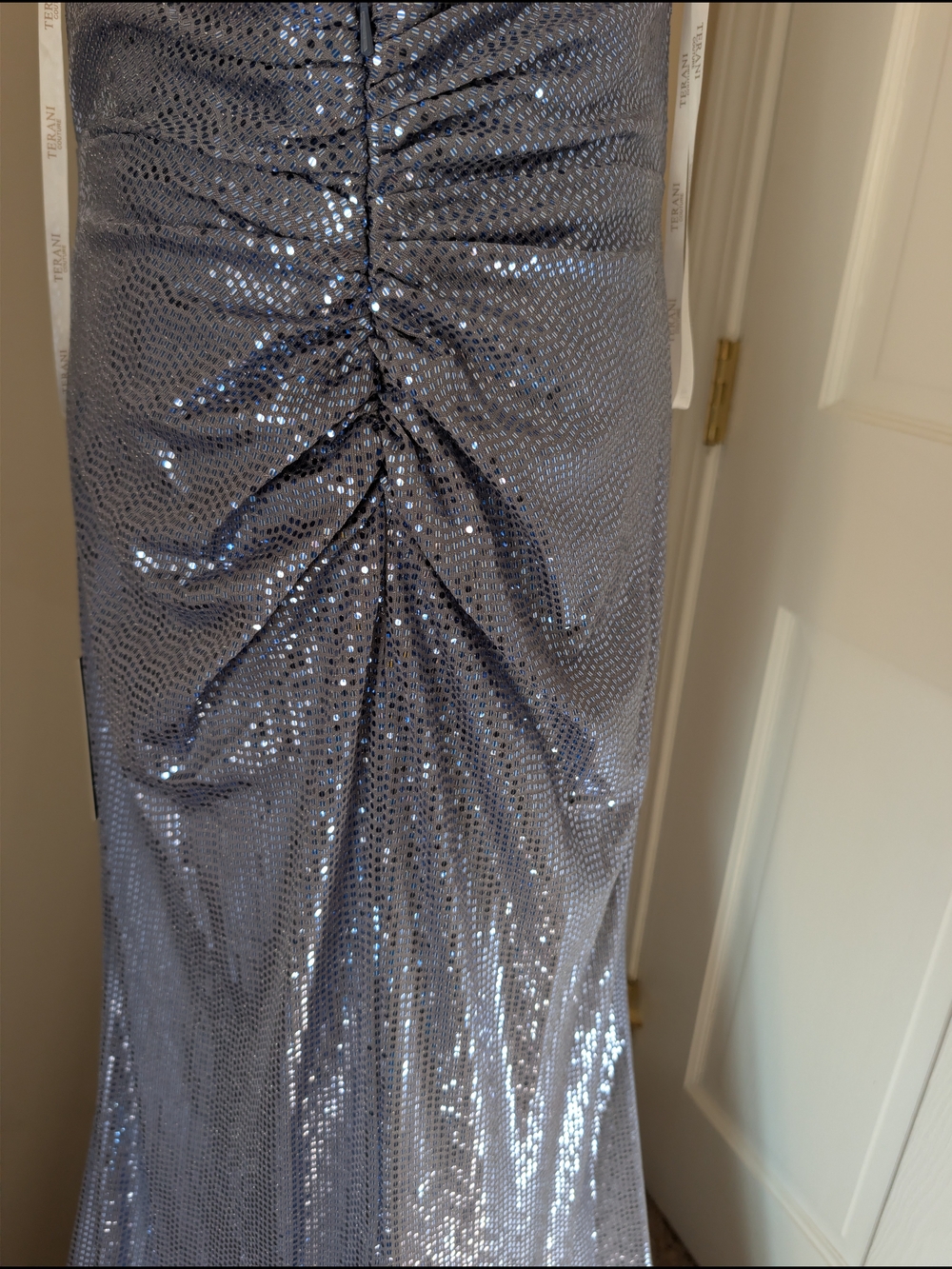 NWT Terani Couture 251P4369 Sequin Halter Rosette Gown Denim Blue Size 10 - Picture 7 of 11